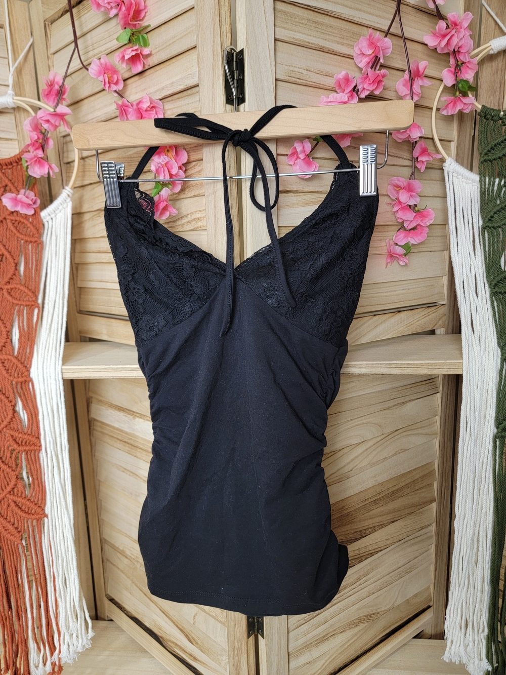Women's Black Lace-Trim Halter Camisole